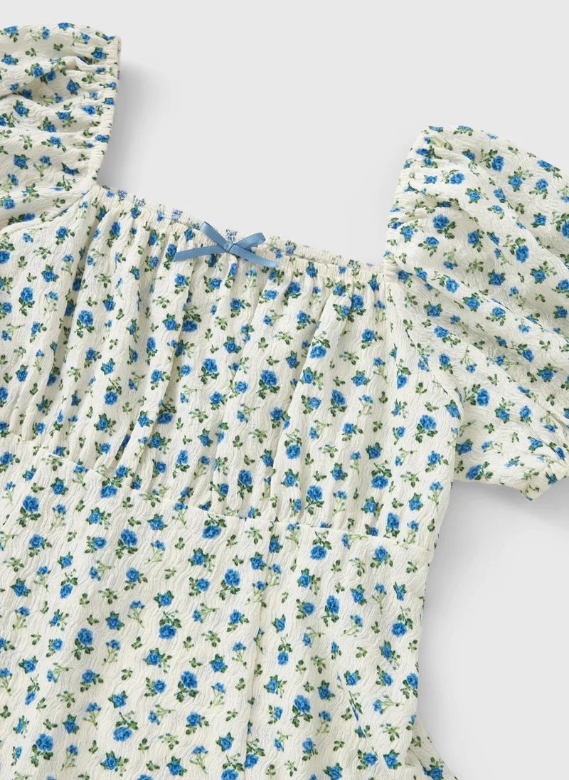 ماتلان Girls Blue Ditsy Floral Dress